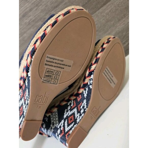 CAbi Isla Wedge Espadrille Sandals Size 7 Navy Blue Multi Tassel Strap - Picture 4 of 7